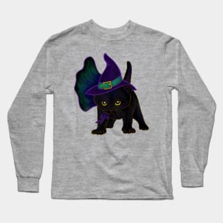 Halloween Kitten Dressed In Witch Costume Long Sleeve T-Shirt